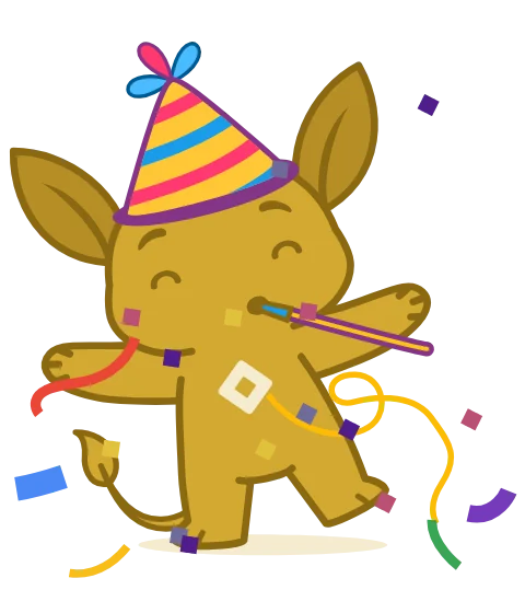 Sam’s golden Gremly in a party hat