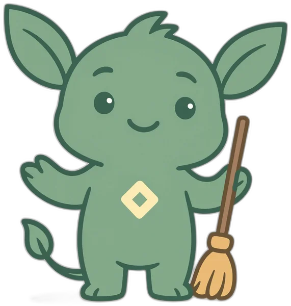 Gremly holding a broom