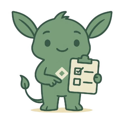 Gremly holding a clipboard with ticked boxes