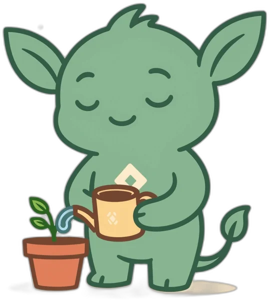 Gremly watering a little plant